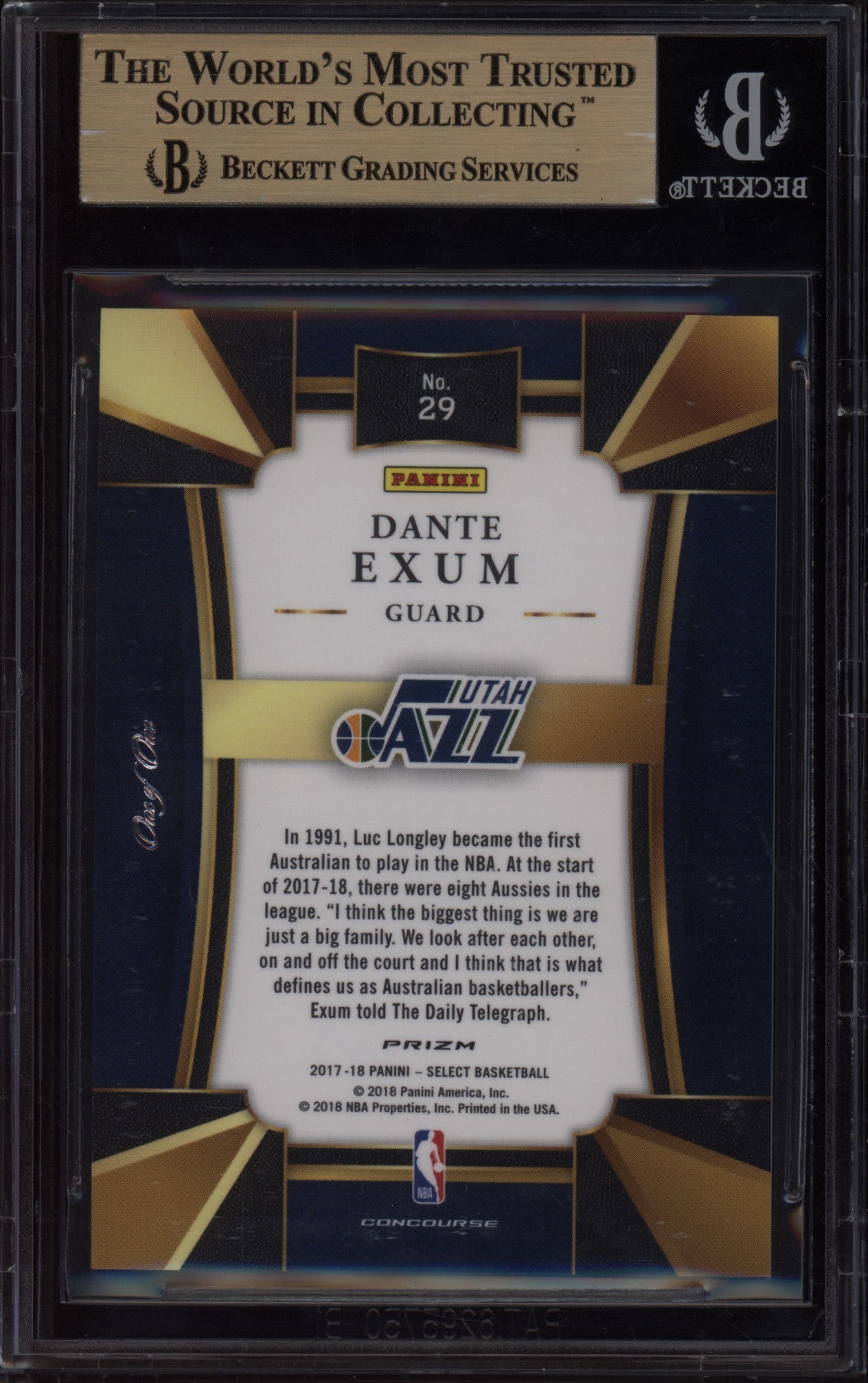 Dante Exum 2017-18 Panini Select Black 1/1 BGS 10