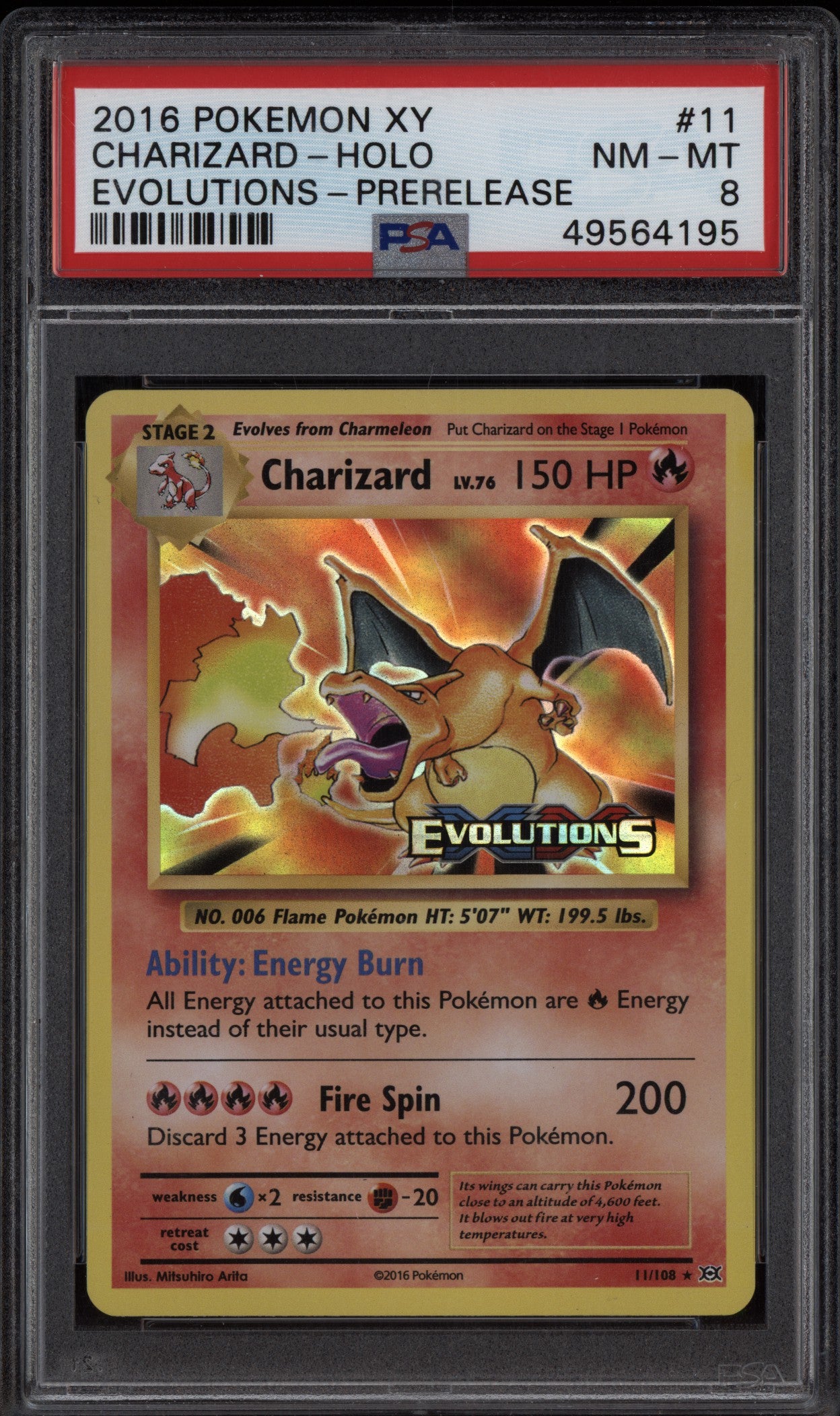 Charizard 2016 Pokemon XY Evolutions Holo Pre Release 11/108 PSA 8