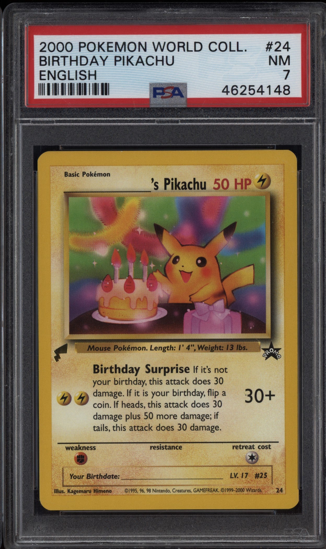 Birthday Pikachu 2000 Pokemon World Collection Black Star Promo 24 PSA 7