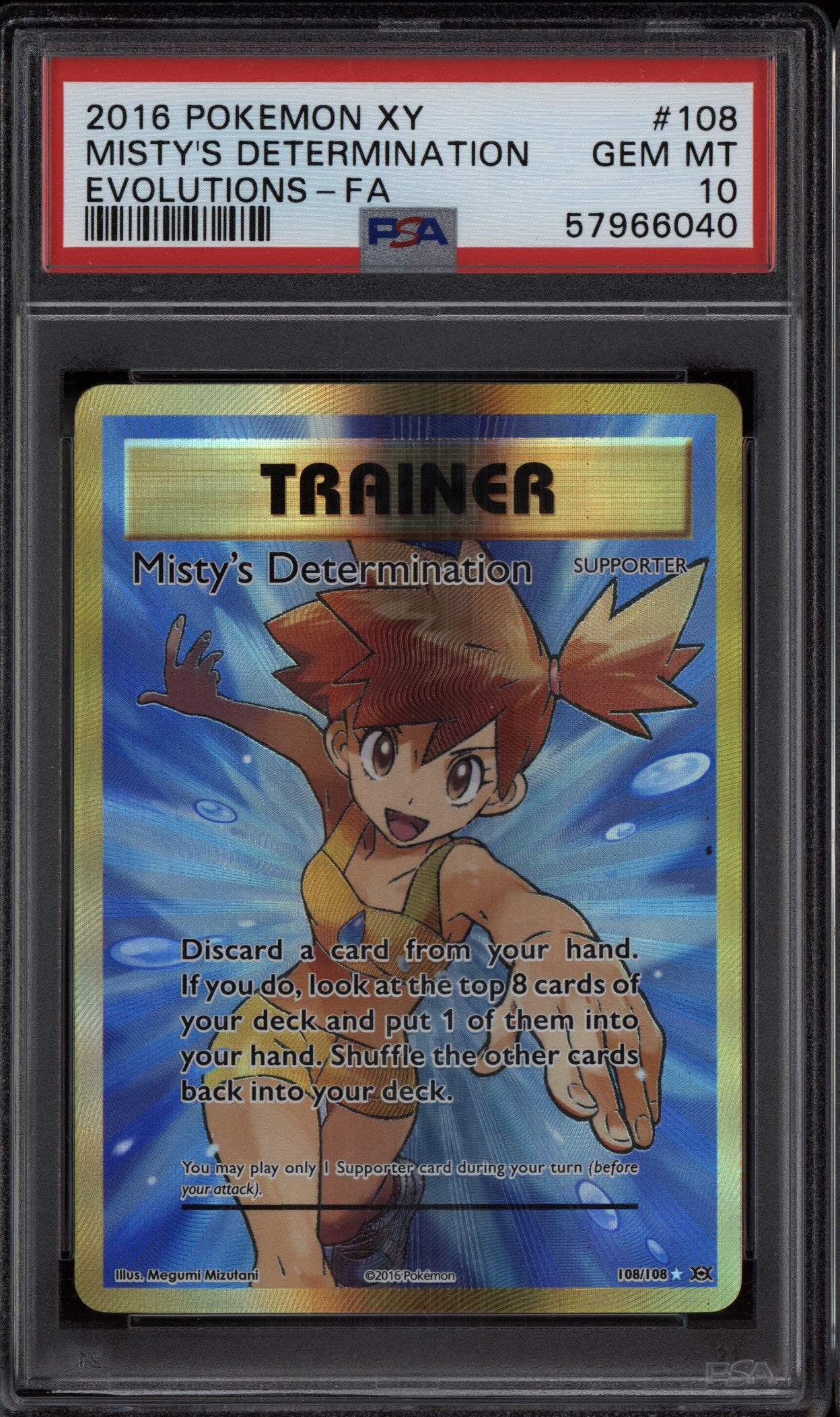 Misty's Determination 2016 Pokemon XY Evolutions Trainer Full Art 108/108 PSA 10