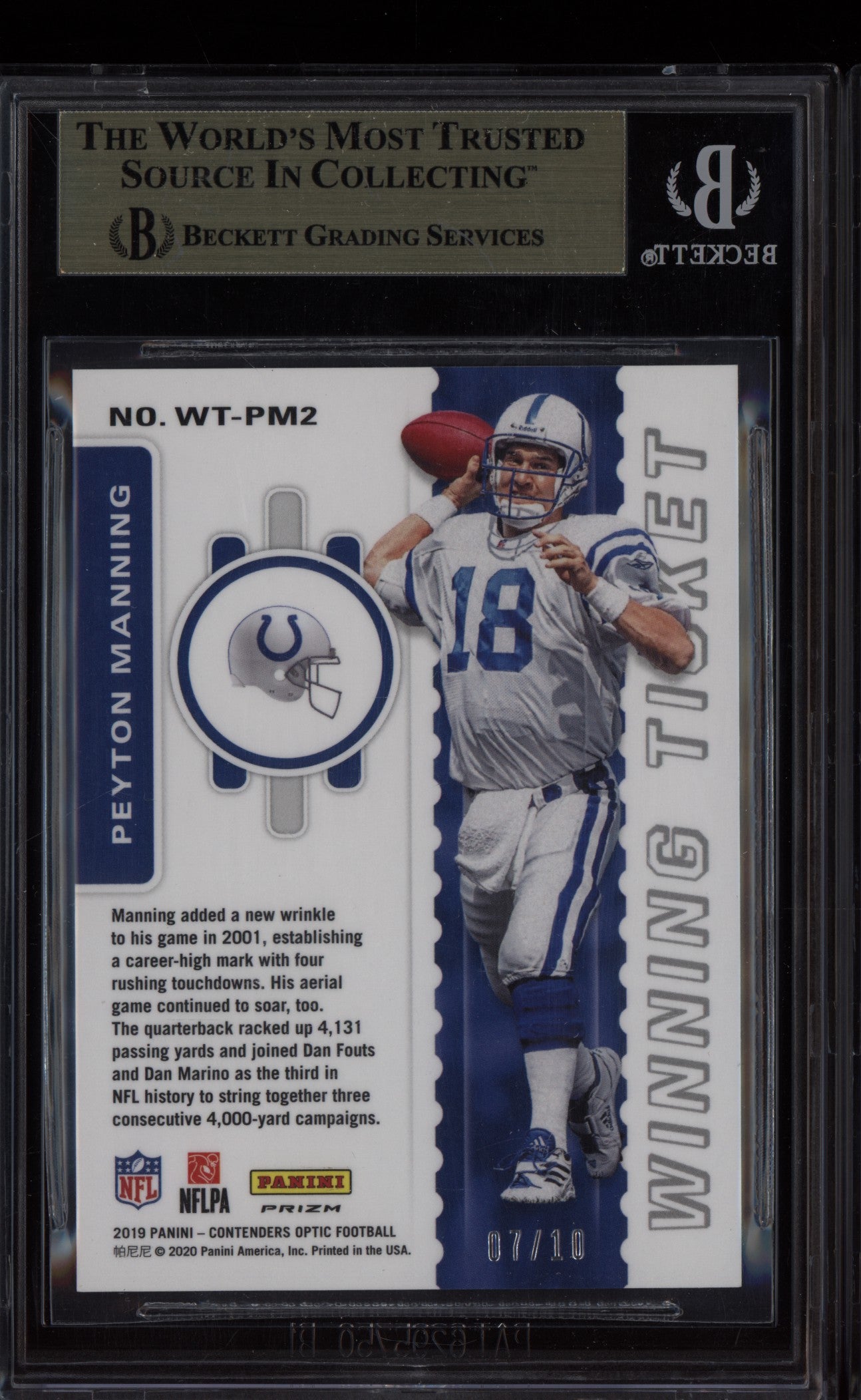 Peyton Manning 2019 Panini Contenders Optic Winning Ticket Gold 7/10 BGS 9.5