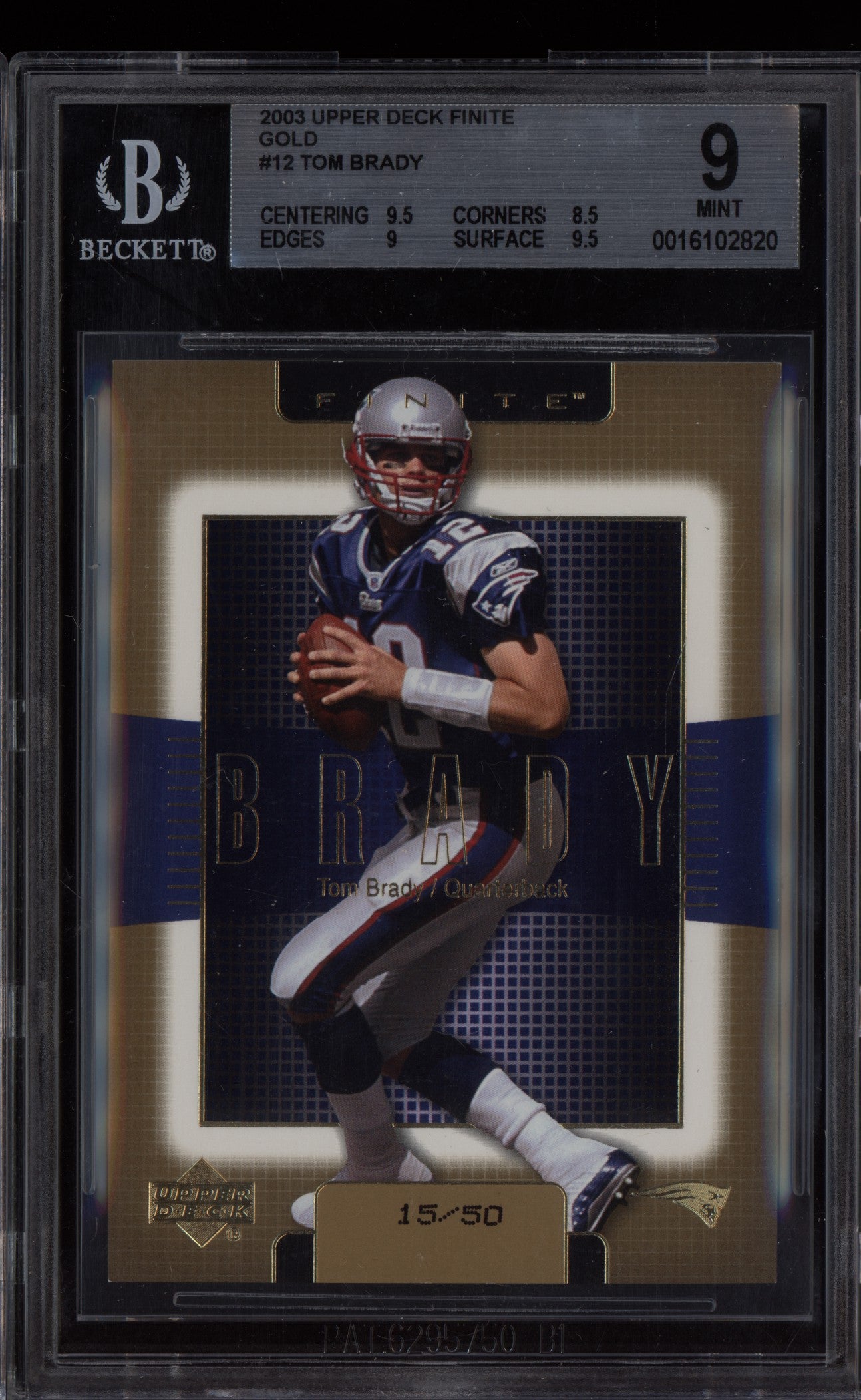 Tom Brady 2003 Upper Deck Finite Gold 15/50 BGS 9