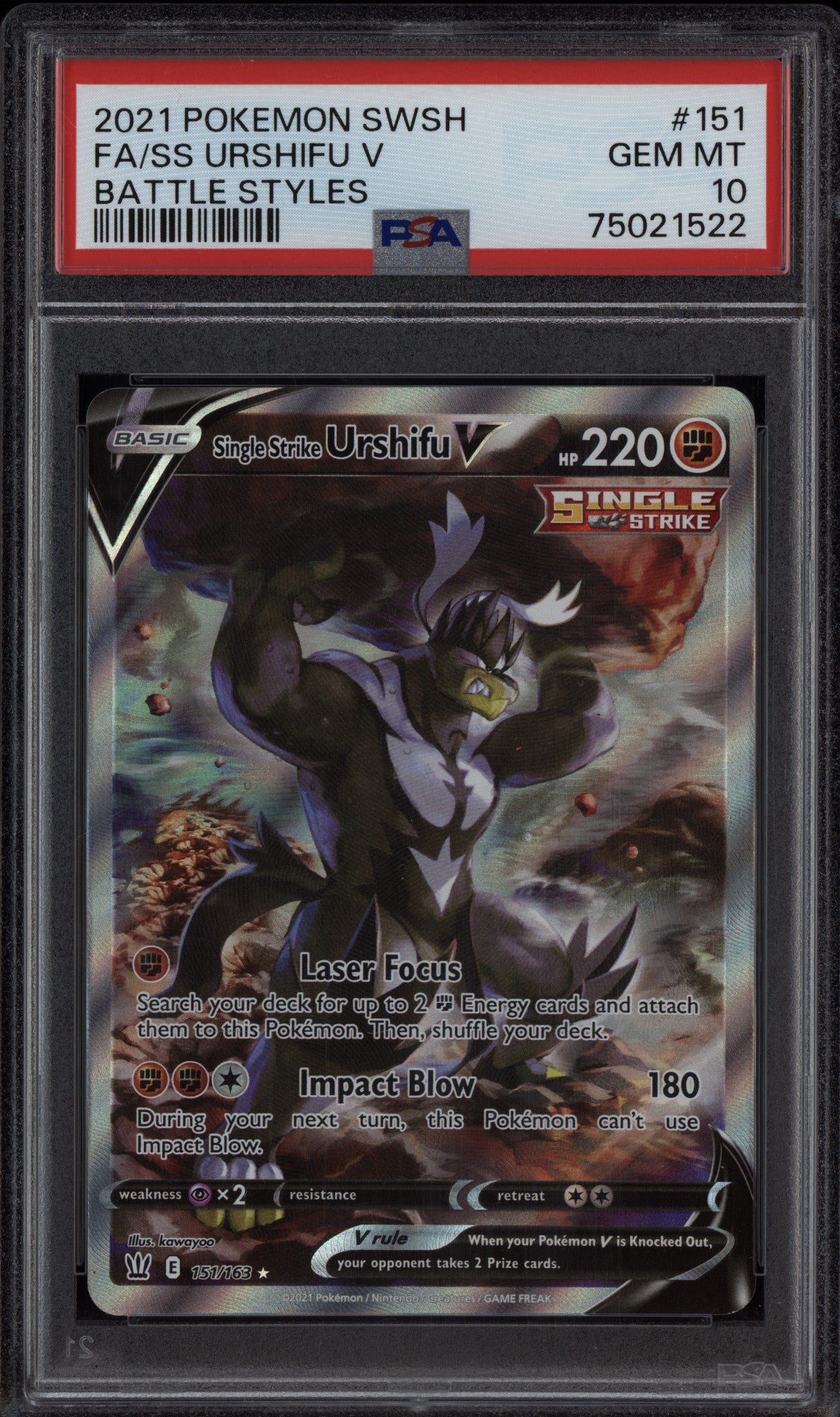 Single Strike Urshifu V 2021 Pokemon Battle Styles Full Art 151/163 PSA 10