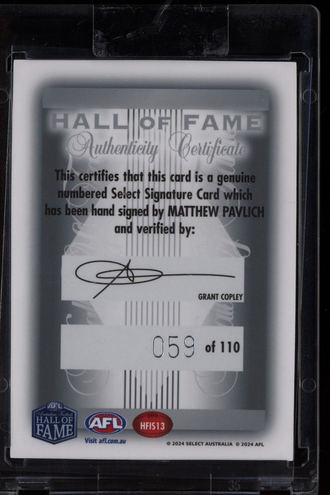 Matthew Pavlich 2024 Select Legacy Ultimate Hall of Fame Inductee Signature /110