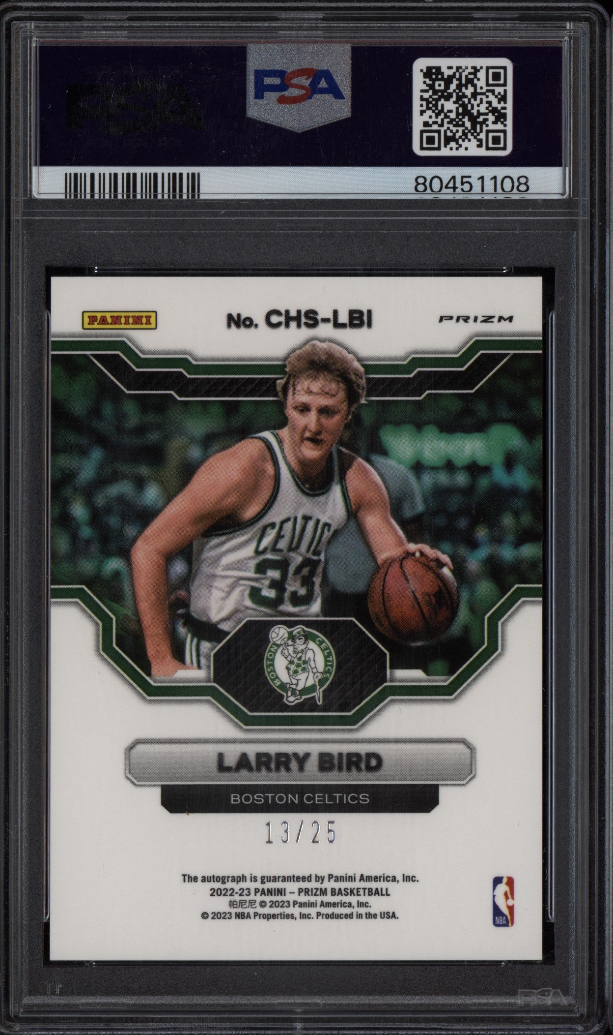 Larry Bird 2022-23 Panini Prizm Champion Signatures Mojo Auto 13/25 PSA 10