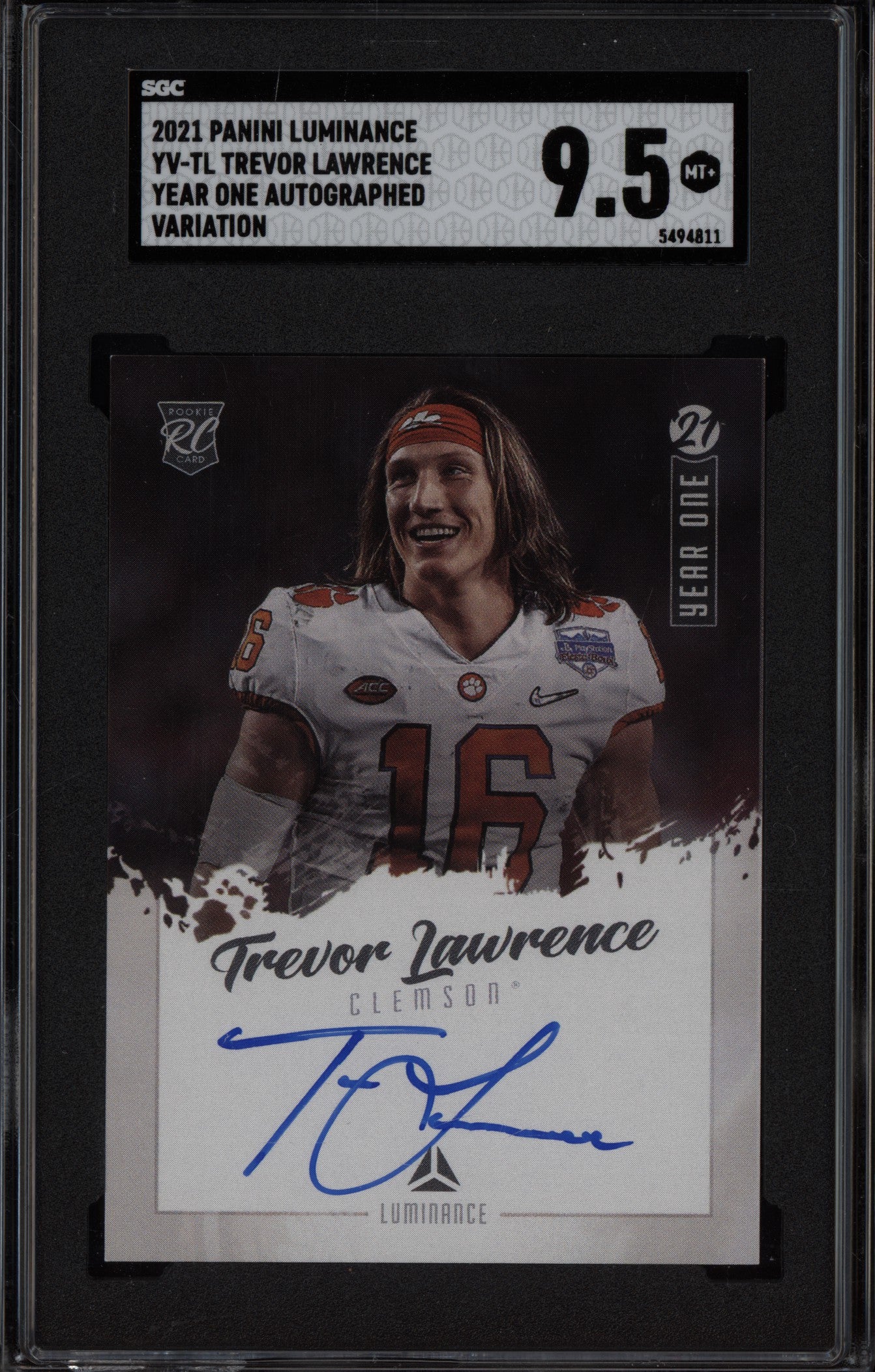 Trevor Lawrence 2021 Panini Luminance Year One Auto Variation RC SGC 9.5