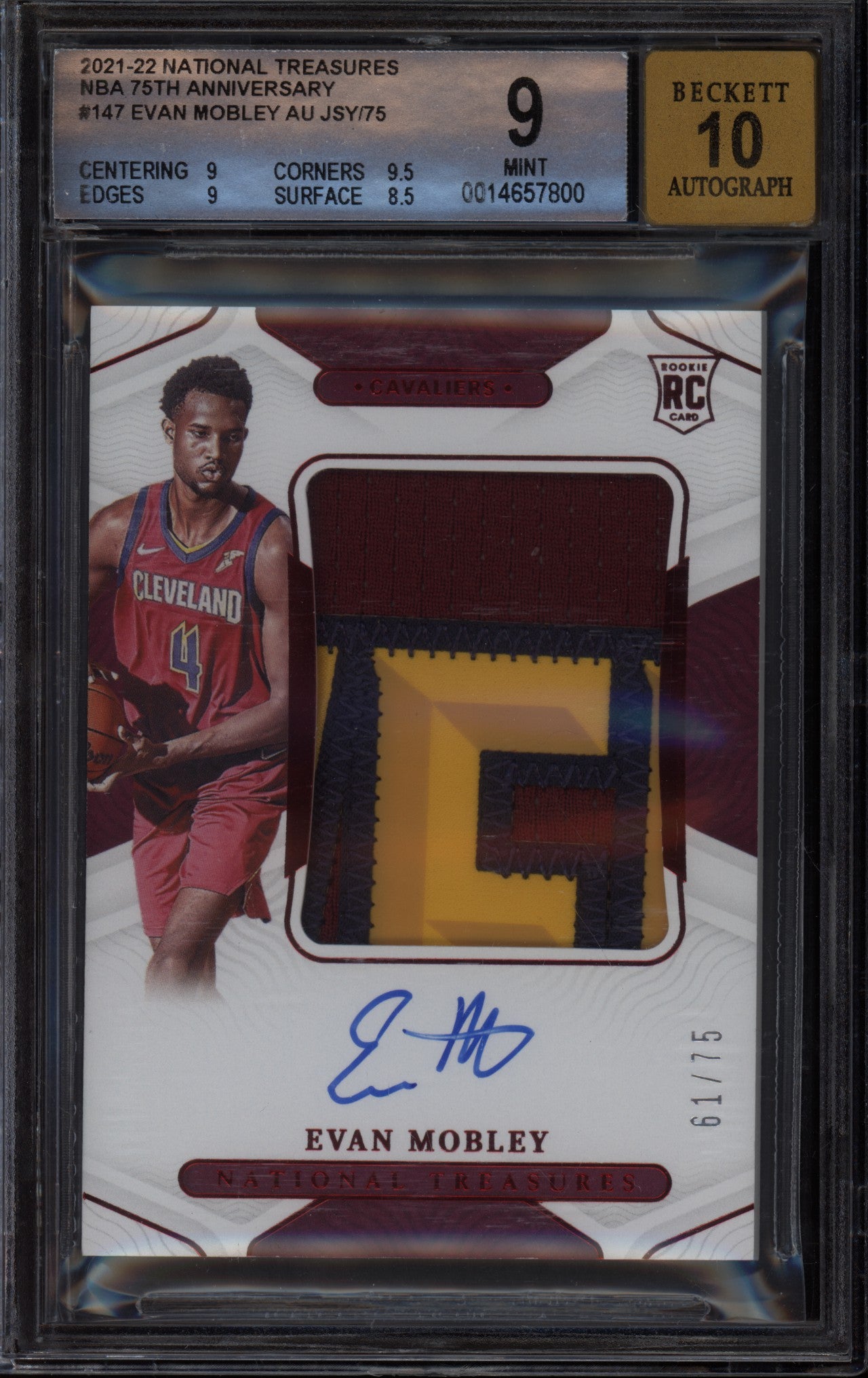 Evan Mobley 2021-22 Panini National Treasures  75th RC 61/75 BGS 9/10