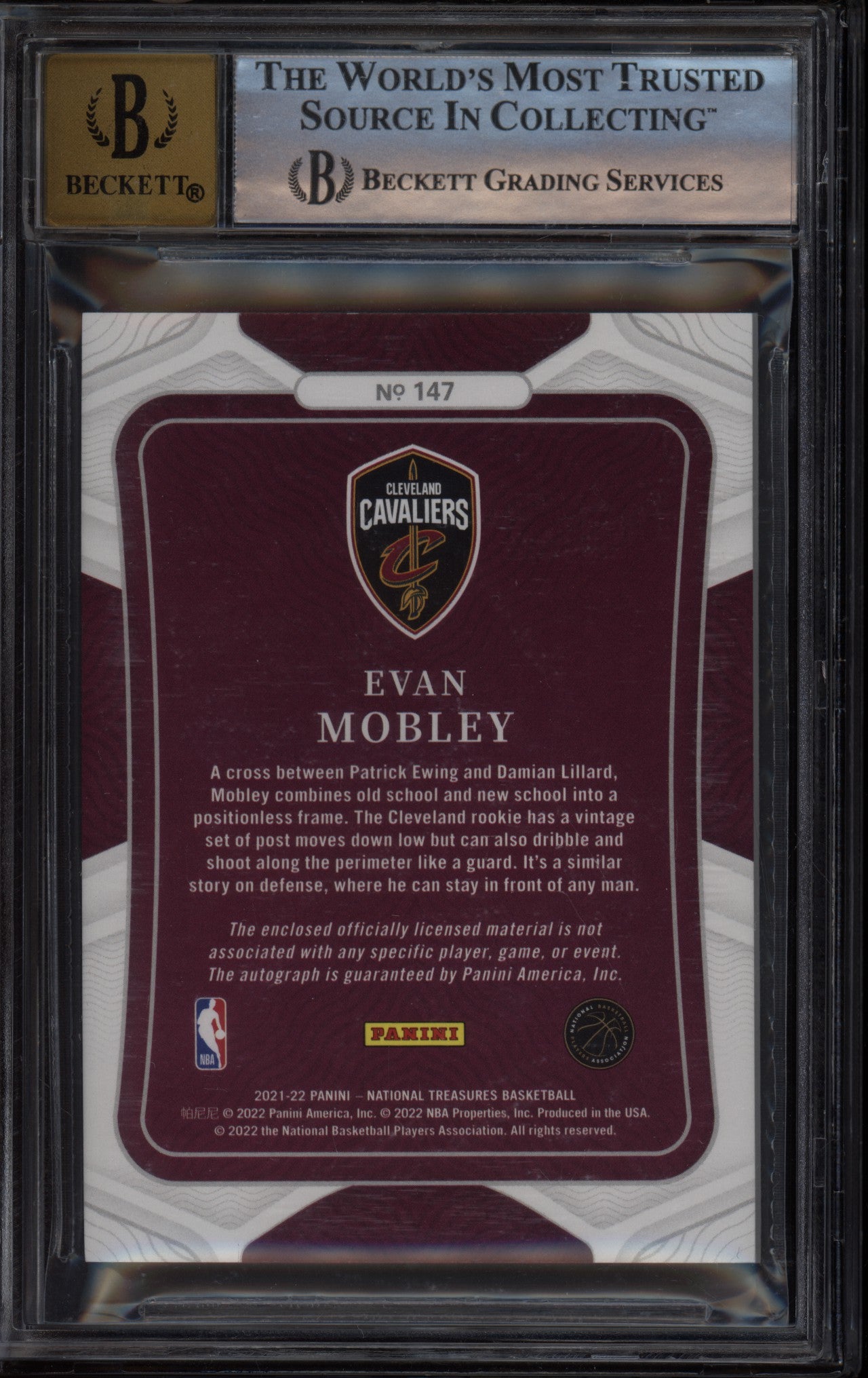 Evan Mobley 2021-22 Panini National Treasures  75th RC 61/75 BGS 9/10