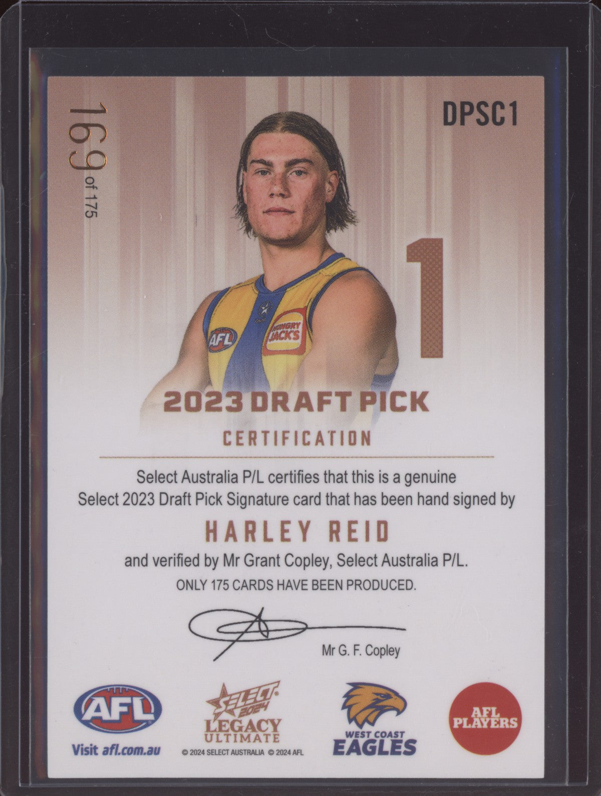 Harley Reid 2024 Select Legacy Ultimate Draft Pick Signature Copper RC 169/175