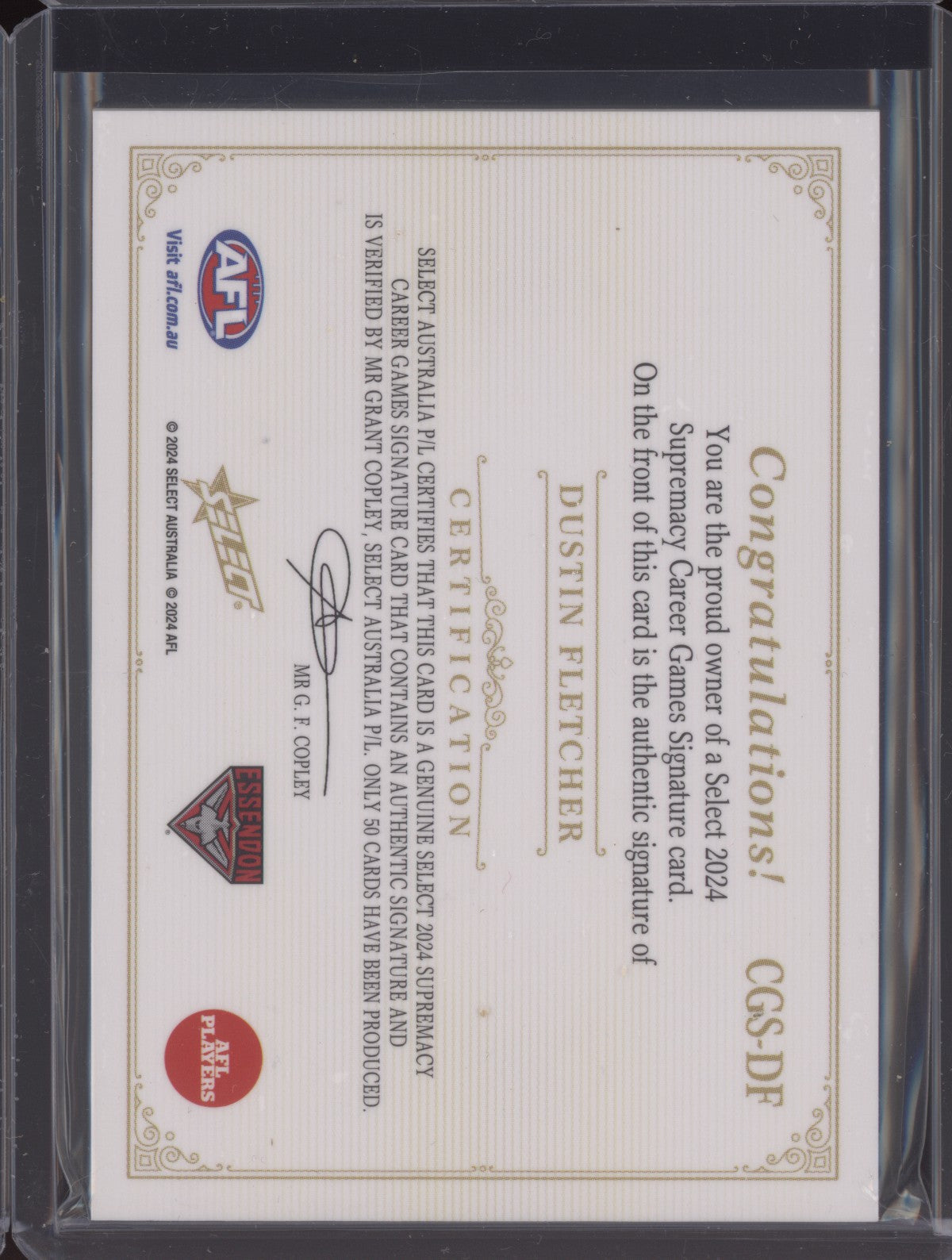 Dustin Fletcher 2024 Select Supremacy Career Games 400 Signature 30/50